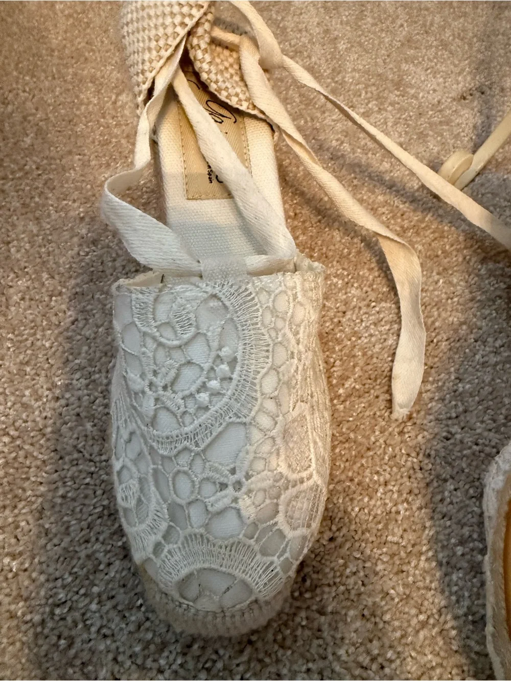Gaimo hand made Lace Ankle-Tie Espadrille Wedges in Cream